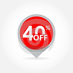 40% price off pointer or marker. Sale and discount tag icon. Vector illustration